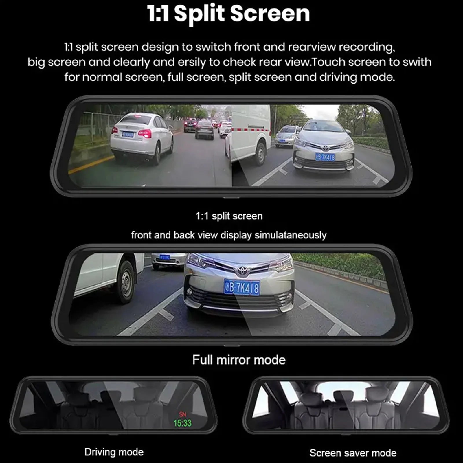 IFCOW 10" 1080P Mirror Dash Cam,Full Touch Screen Backup Camera Front and Rear View Parking Monitor with Super Night Vision, Motion Detection, Loop Recording 24H Parking Mode,Easy to Install
