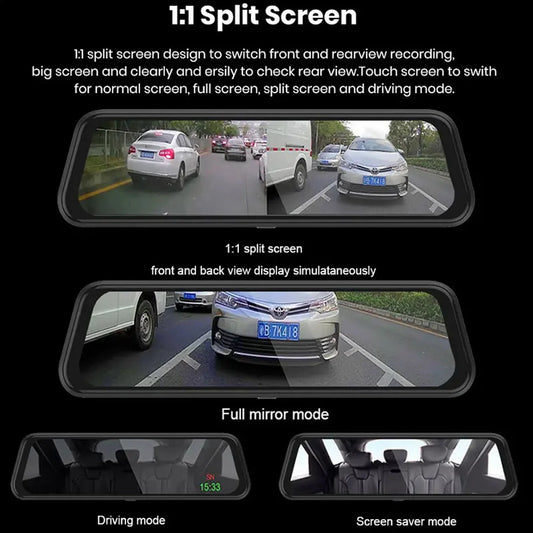 IFCOW 10" 1080P Mirror Dash Cam,Full Touch Screen Backup Camera Front and Rear View Parking Monitor with Super Night Vision, Motion Detection, Loop Recording 24H Parking Mode,Easy to Install