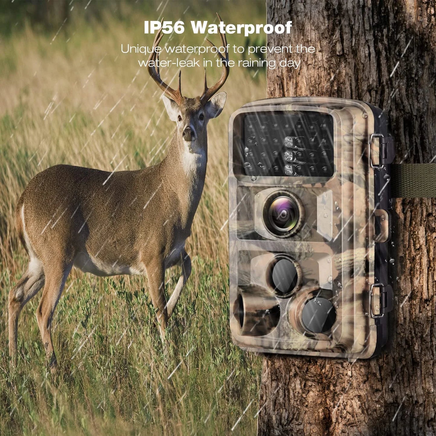 Trail Camera with SD Card 4K 42MP Deer Hunting Game Camera with Infrared Night Vision Fast Trigger Time Motion Activated Waterproof IP66 120° Wide Angel 2.4" LCD Trail Wildlife Camera