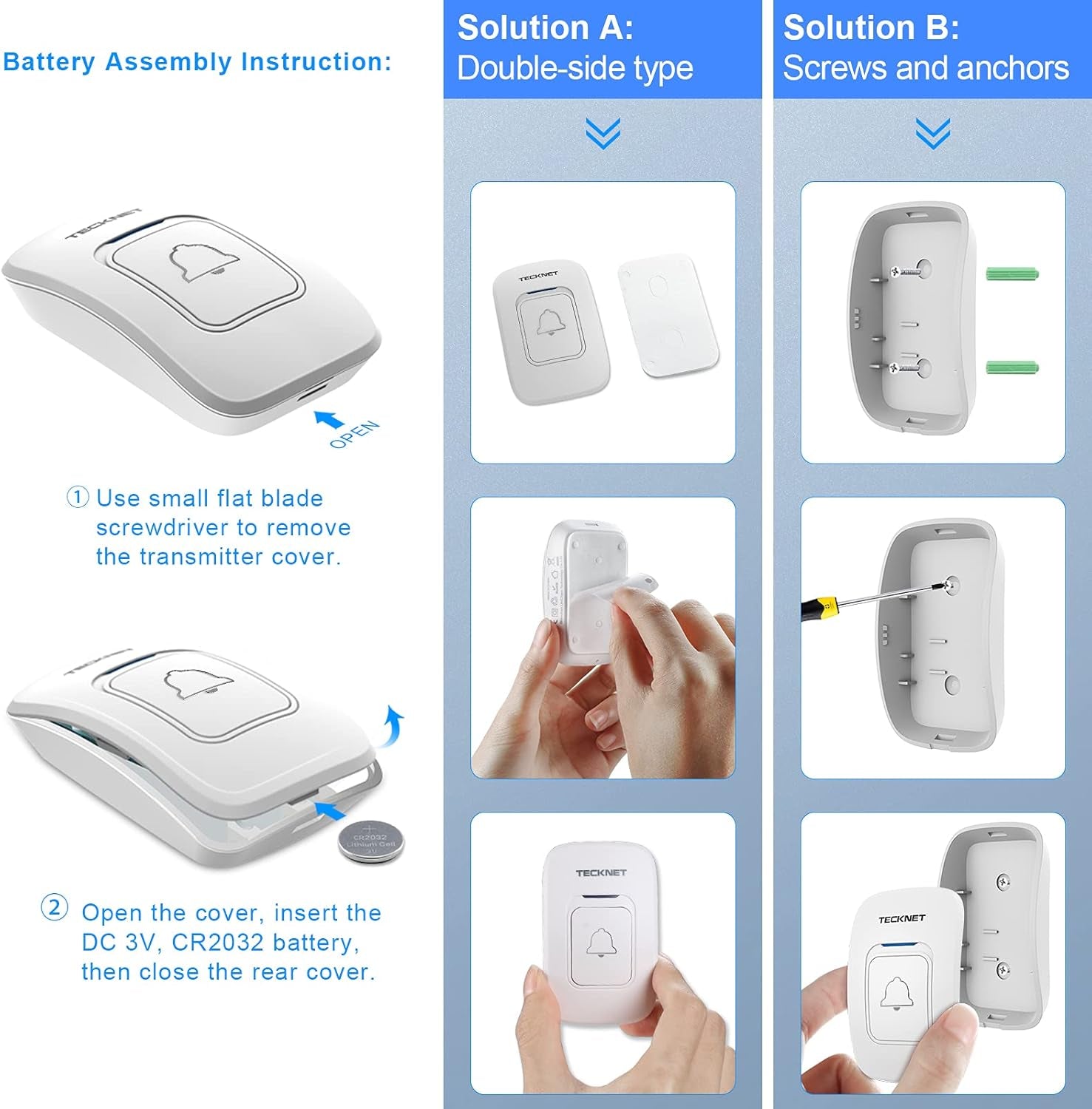 Wireless Doorbell, Waterproof Wireless Doorbells for Home, Cordless Door Chime Kit Battery Powered Operating at up to 1300 Feet Range with 38 Chimes, 4 Volume Levels & LED Flash