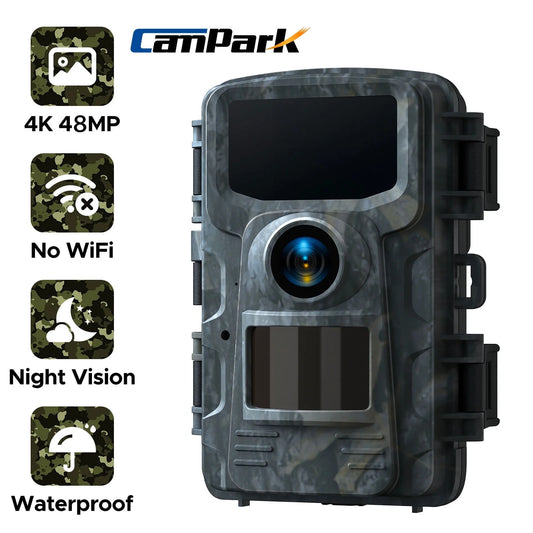 Trail Camera 4K 48MP Hunting Game Camera Infrared Night Vision Motion Activated Waterproof IP66 0.1S Trigger Time Lapse 2.0" LCD Trail Wildlife Cam Surveillance Monitors