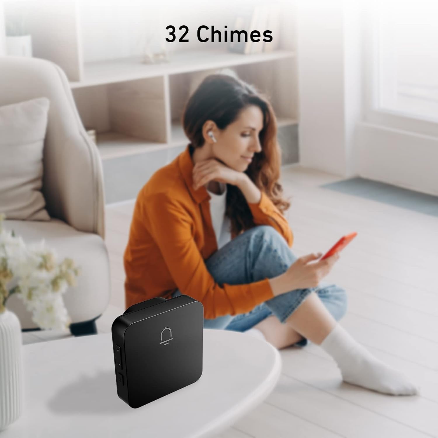 Doorbell, 2 Receiver Wireless Doorbell with 1000Ft Range, Adjustable Volume, Waterproof Design, Hassle-Free Installation, 32 Melodies, Black