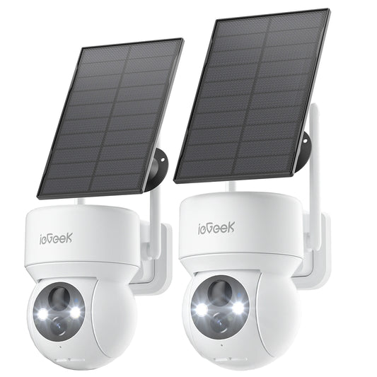 PTZ 360° View Solar Home Wireless Security Camera, Wifi, Outdoor, Spotlight & Siren, 2 Pack, 2K/3MP Color Night Vision Wireless Surveillance Camera