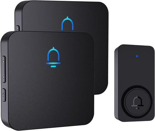 Doorbell, 2 Receiver Wireless Doorbell with 1000Ft Range, Adjustable Volume, Waterproof Design, Hassle-Free Installation, 32 Melodies, Black