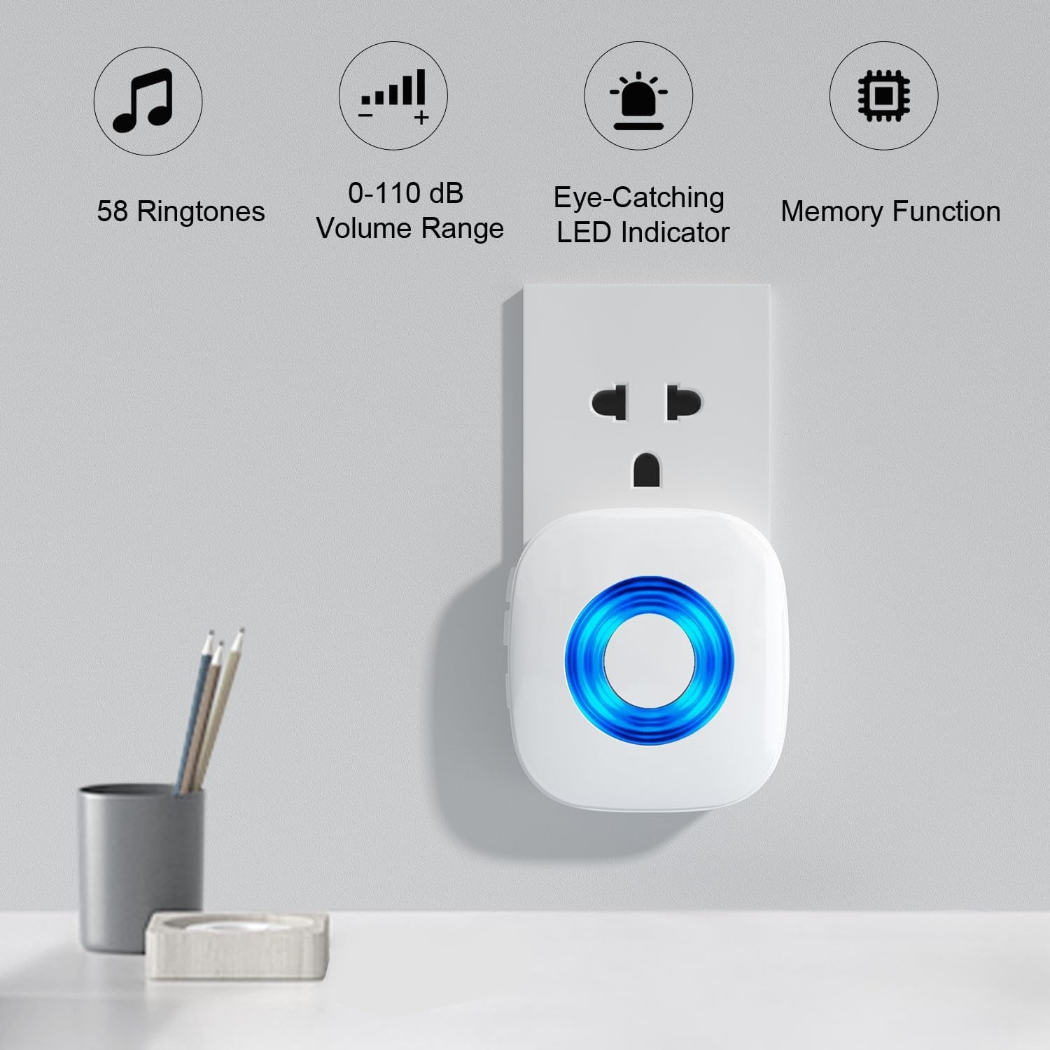 Wireless Door Bell,  Waterproof Doorbell Chimes for Home Operating at over 1300-Ft Range 58 Doorbell Ringer 5 Volume Levels LED Strobe Door Bell Kits with 4 Push Buttons & 3 Receivers
