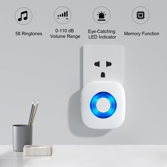 Wireless Door Bell,  Waterproof Doorbell Chimes for Home Operating at over 1300-Ft Range 58 Doorbell Ringer 5 Volume Levels LED Strobe Door Bell Kits with 4 Push Buttons & 3 Receivers