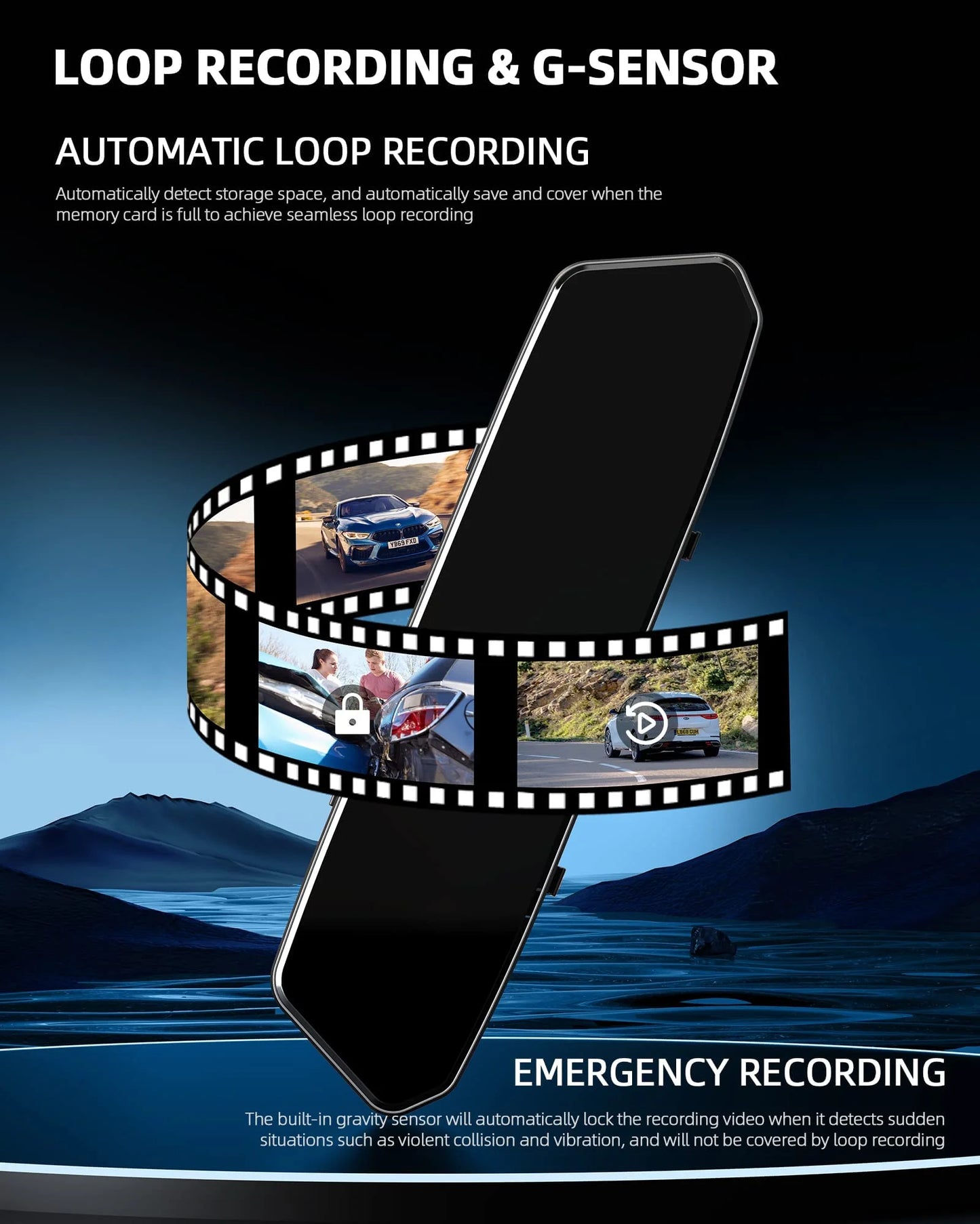 1080P Dual Lens Mirror Dash Cam 7 Inch IPS Touch Screen, Front Car Driving Recorder Camera and Rear View Waterproof Backup Camera 170°Wide Angle with G-Sensor
