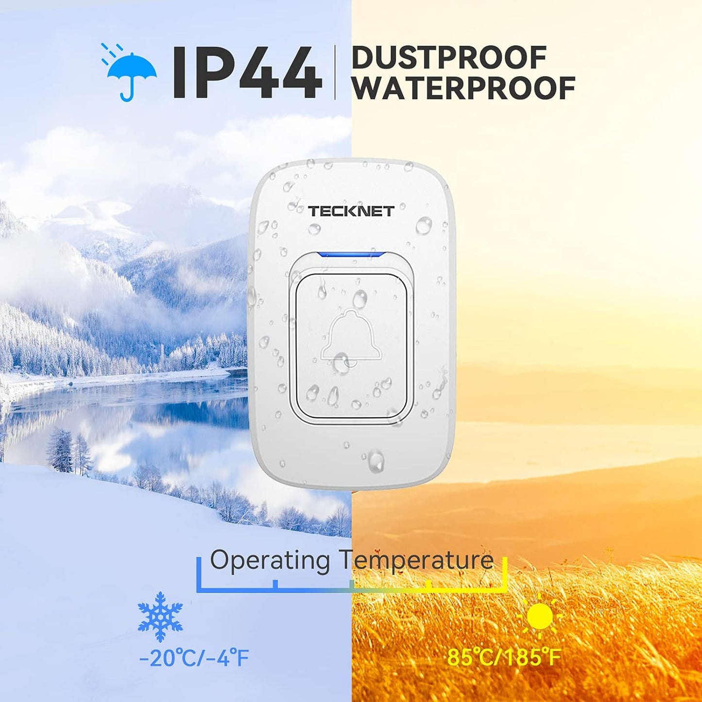 Wireless Doorbell, Waterproof Wireless Doorbells for Home, Cordless Door Chime Kit Battery Powered Operating at up to 1300 Feet Range with 38 Chimes, 4 Volume Levels & LED Flash