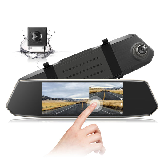 1080P Dual Lens Mirror Dash Cam 7 Inch IPS Touch Screen, Front Car Driving Recorder Camera and Rear View Waterproof Backup Camera 170°Wide Angle with G-Sensor