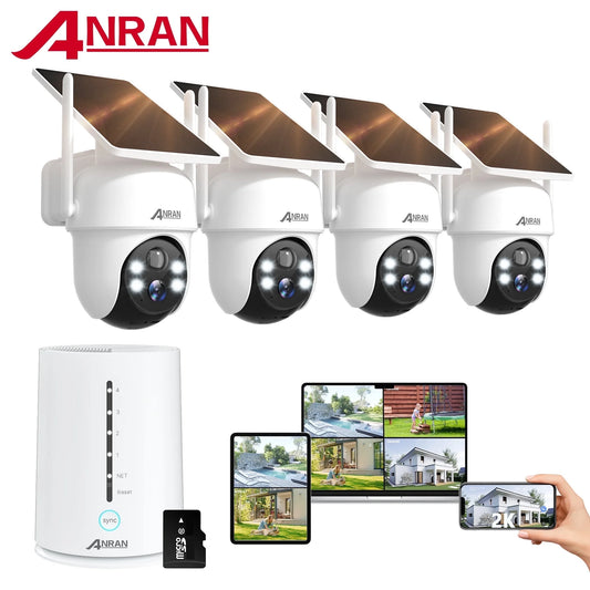 2K/4MP Solar Security Camera with Base Station, Spotlight, Expandable Local Storage, No Monthly Fee, 360° View Wireless Outdoor Camera, Waterproof PIR Detection, Home Surveillance System Camera
