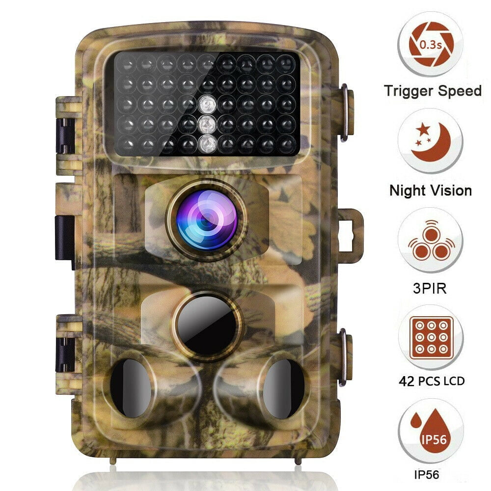 Trail Camera with SD Card 4K 42MP Deer Hunting Game Camera with Infrared Night Vision Fast Trigger Time Motion Activated Waterproof IP66 120° Wide Angel 2.4" LCD Trail Wildlife Camera