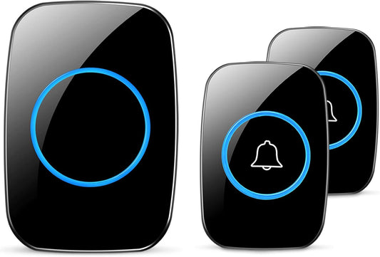 Wireless Doorbell, Waterproof Door Bell Kit, Distinguish Front and Rear Doors, over 1000 Feet Range and 60 Chime, 5 Levels Volume and LED Flash, for Home Office Classroom